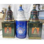 3 BELLS WHISKY DECANTERS: QUEENS MOTHERS 90TH BIRTHDAY, 1993 & 1994 CHRISTMAS,