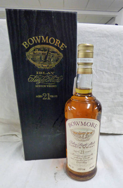 1 BOTTLE BOWMORE 21 YEAR OLD SINGLE MALT WHISKY , 43% VOL 70CL,