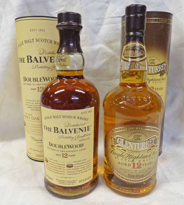 2 BOTTLES 12 YEAR OLD SINGLE MALT WHISKY: BALVENIE & GLENTURRET - BOTH 70CL,