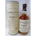 1 BOTTLE BALVENIE 21 YEAR PORTWOOD SINGLE MALT WHISKY 70CL, 40% VOLUME IN TUBE.