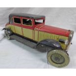 TINPLATE CLOCKWORK CAR WITH BATTERY OPERATED LIGHTS BY S GUNTHERMAN,