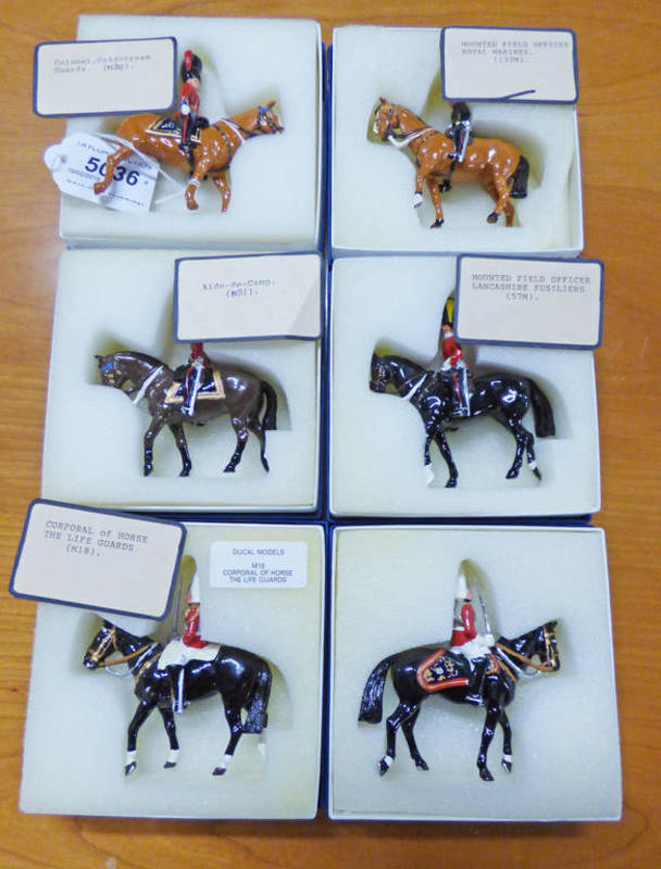 SELECTION OF SIX DUCAL MOUNTED MILITARY FIGURES INCLUDING COLONEL COLDSTREAM GUARDS,