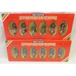 TWO BRITAINS FIGURES SETS INCLUDING 7240-6 BLACK WATCH PIPERS TOGETHER WITH 7241 - 6 SCOTS GUARD
