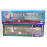 TWO CORGI 1:50 SCALE MODEL HGVS INCLUDING CC11912 - ERF EC SERIES STEP FRAME CURTAINSIDE K&P IDOON