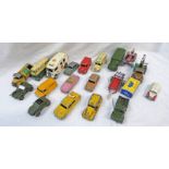 SELECTION OF PLAYWORN DINKY TOYS INCLUDING FORD SEDAN TROJAN 'DUNLOP' VAN,