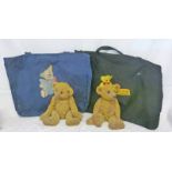 TWO STEIFF TOTE BAGS AND PAIR OF RESIN BEAR BOOKENDS