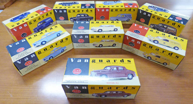 SELECTION OF EIGHT VANGUARD 1:43 SCALE MODEL VEHICLES INCLUDING ROVER P4, FORD ANGLIA ,