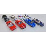 SELECTION OF EIGHT 1:24 SCALE MODEL CARS BY MAISTO, BURAGO, MIRD ETC.