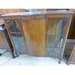 20TH CENTURY MAHOGANY BOOKCASE WITH BOW PANEL DOOR AND 2 ASTRAGAL GLAZED DOORS ON QUEEN ANNE