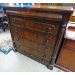 19TH CENTURY MAHOGANY CHEST OF 5 LONG DRAWERS ON PLINTH BASE