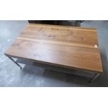 MAHOGANY RECTANGULAR COFFEE TABLE ON METAL SUPPORTS 110 X 65 CMS