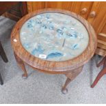 CIRCULAR COFFEE TABLE ON QUEEN ANNE SUPPORTS WITH TAPESTRY INSET TOP