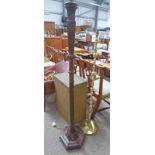 MAHOGANY STANDARD LAMP WITH REEDED COLUMN AND BRASS LAMP