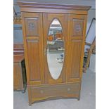 EARLY 20TH CENTURY MIRROR DOOR WARDROBE WITH DECORATIVE CARVED PANELS