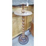 LATE 19TH CENTURY MAHOGANY TALL CANDLESTICK WITH BARLEY TWIST COLUMN