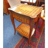 EARLY 20TH CENTURY WALNUT SIDE TABLE WITH GILT METAL MOUNTS, DECORATIVE MARQUETRY INLAY,