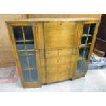 20TH CENTURY OAK BUREAU BOOKCASE WITH FALL FRONT OVER 4 DRAWERS & ASTRAGAL GLAZED DOORS 110CM TALL