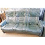 GREEN LEATHER 3 SEAT RECLINING SETTEE