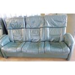 GREEN LEATHER 3 SEAT RECLINING SETTEE