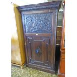 LATE 19TH CENTURY OAK HALL CUPBOARD WITH CARVED DECORATION Condition Report: 106.