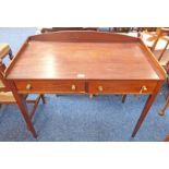 19TH CENTURY MAHOGANY WASHSTAND WITH GALLERIED TOP OVER 2 DRAWERS ON SQUARE TAPERED SUPPORTS