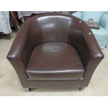 BROWN LEATHER TUB CHAIR