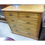 19TH CENTURY BEECH CHEST OF 2 SHORT OVER 3 LONG DRAWERS ON PLINTH BASE