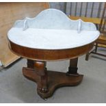 19TH CENTURY DEMI LUNE MARBLE TOPPED MAHOGANY WASHSTAND ON SHAPED SUPPORTS