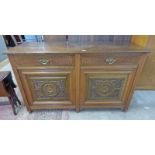 LATE 19TH CENTURY WALNUT SIDEBOARD WITH 2 DRAWERS & 2 CARVED PANEL DOORS 152CM WIDE