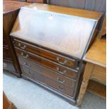 19TH CENTURY STYLE INLAID MAHOGANY BUREAU WITH FALL FRONT OVER 4 LONG DRAWERS ON BRACKET SUPPORTS