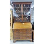 19TH CENTURY MAHOGANY BUREAU BOOKCASE WITH 2 ASTRAGAL GLAZED DOORS OVER FALL FRONT OVER 4 GRADUATED