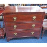 19TH CENTURY MAHOGANY CHEST OF 3 LONG DRAWERS ON BRACKET SUPPORTS