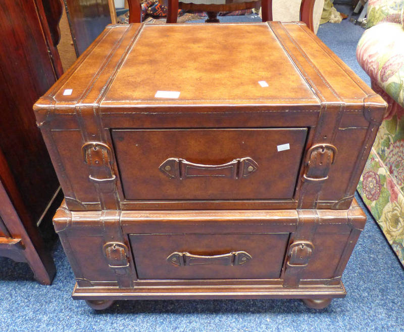 LEATHER SUITCASE STYLE CHEST OF 2 DRAWERS