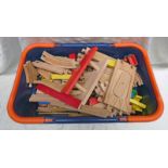 QUANTITY OF EARLY LEARNING CENTRE STYLE WOODEN TRAIN TRACK AND ACCESSORIES