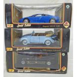 THREE MAISTO 1:18 SCALE SPECIAL EDITION MODELS INCLUDING VOLKSWAGEN CABRIOLET,