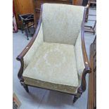 MAHOGANY FRAMED ARMCHAIR ON TURNED SUPPORTS Condition Report: frame has dents and