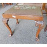 EARLY 20TH CENTURY TAPESTRY TOPPED WALNUT STOOL ON BALL AND CLAW SUPPORTS