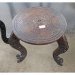 ORIENTAL CARVED POT STAND WITH SHAPED SUPPORTS