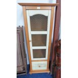 PINE CABINET WITH GRILL PANEL DOOR OVER DRAWER