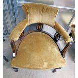 LATE 19TH CENTURY TUB CHAIR ON SHAPED SUPPORTS WITH INLAID DECORATION