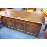 19TH CENTURY OAK COFFER WITH CARVED DECORATION