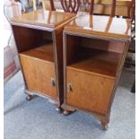 PAIR OF 20TH CENTURY WALNUT BEDSIDE CABINETS WITH PANEL DOOR AND QUEEN ANNE SUPPORTS