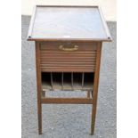 EARLY 20TH CENTURY OAK FILING CABINET WITH TAMBOUR FRONT ON SQUARE SUPPORTS