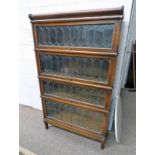 EARLY 20TH CENTURY GLOBE WERNICKE OAK 4 TIER SECTIONAL BOOKCASE WITH LEADED GLASS DOORS