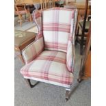 19TH CENTURY CHILD'S WING BACK ARMCHAIR ON SQUARE SUPPORTS Condition Report: Fabric