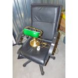 OFFICE CHAIR AND A DESK TOP LAMP WITH GREEN SHADE -2-