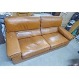 3 PIECE BROWN LEATHER SOFA & 2 ARMCHAIRS Condition Report: Sofa - pen marks to one