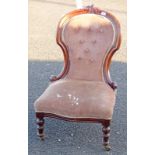 19TH CENTURY MAHOGANY LADIES CHAIR ON TURNED SUPPORTS Condition Report: bird poo to