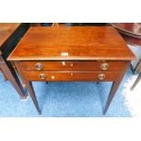 EARLY 20TH CENTURY MAHOGANY CUTLERY CANTEEN WITH TWO FITTED DRAWERS AND SQUARE SUPPORTS WITH