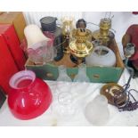 DUPLEX ENGLAND PARAFFIN LAMP, ALLADIN LAMP WITH RED GLASS SHADE,